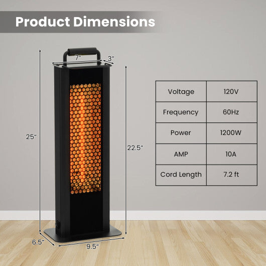 IP65 Waterproof Aluminum Heater - Black, 1200W Double-Sided Heating, Overheat Protection, Safe & Quiet Operation, Ideal for Home and Outdoor Use