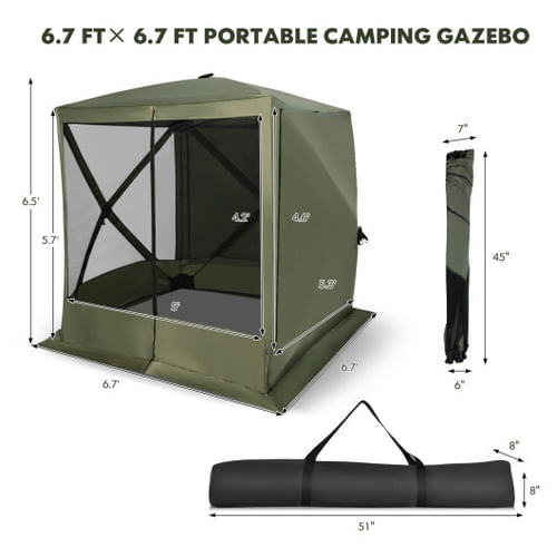 6.7 x 6.7 Feet Pop Up Gazebo with Netting and Carry Bag-Green - Color: Green