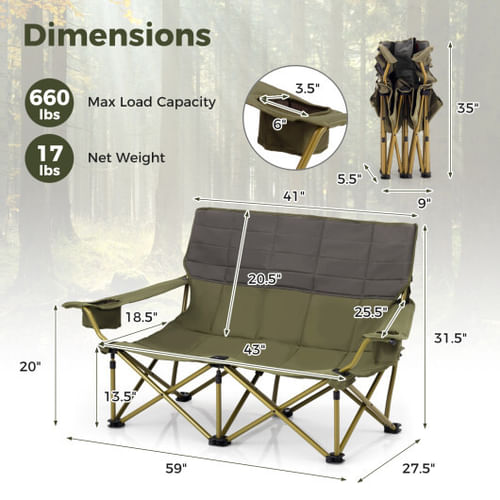 Heavy-Duty Folding Camping Loveseat
