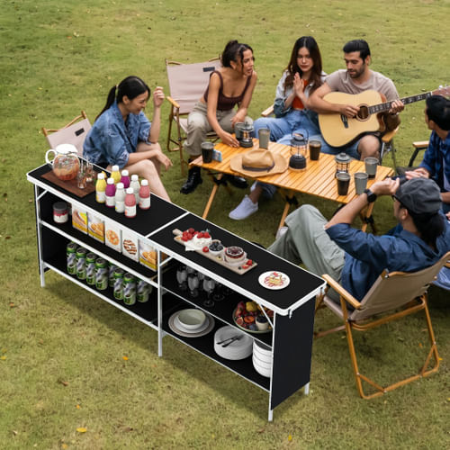 Aluminum Portable Picnic Table with Open Shelves