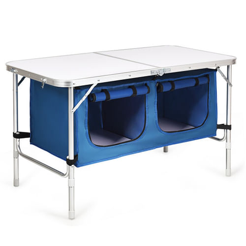 Aluminum Adjustable Folding Camping Table Blue