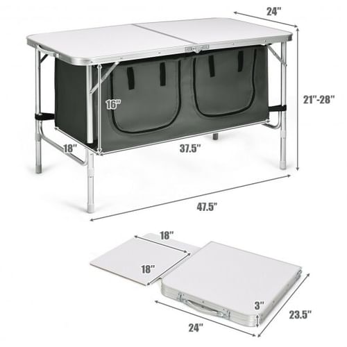 Aluminum Adjustable Folding Camping Table Grey
