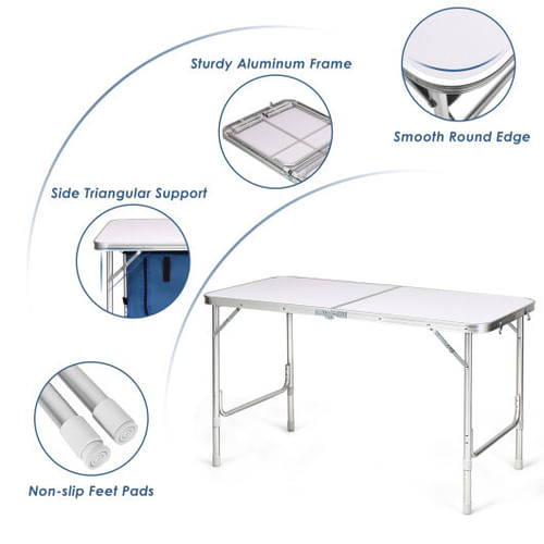 Aluminum Adjustable Folding Camping Table Blue