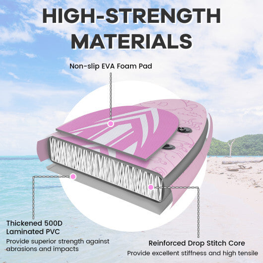 Inflatable Stand Up Paddle Board iSUP - Pink & White, 10' x 30", 300 lbs Capacity, Includes 3 Fins, Adjustable Paddle, Hand Pump & Backpack - Perfect for Water Adventures!