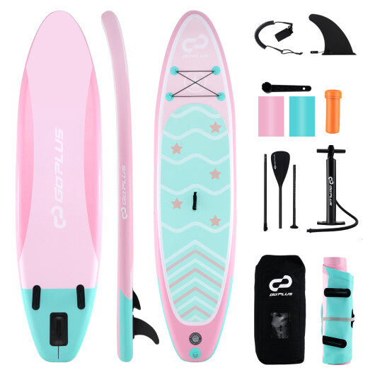 11 Feet Inflatable Stand Up Paddle Board - Pink & Green, 3 Fins, Adjustable Paddle, 350 lbs Capacity, Includes Pump & Backpack - Perfect for Water Adventures!