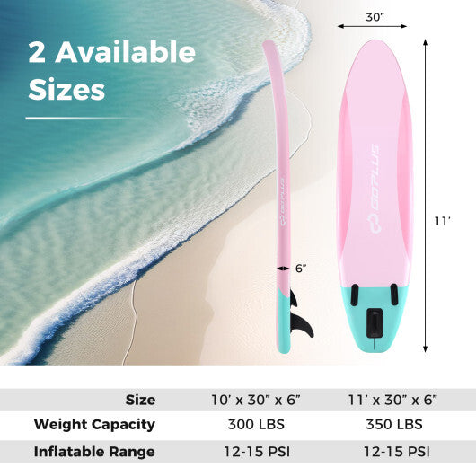 11 Feet Inflatable Stand Up Paddle Board - Pink & Green, 3 Fins, Adjustable Paddle, 350 lbs Capacity, Includes Pump & Backpack - Perfect for Water Adventures!