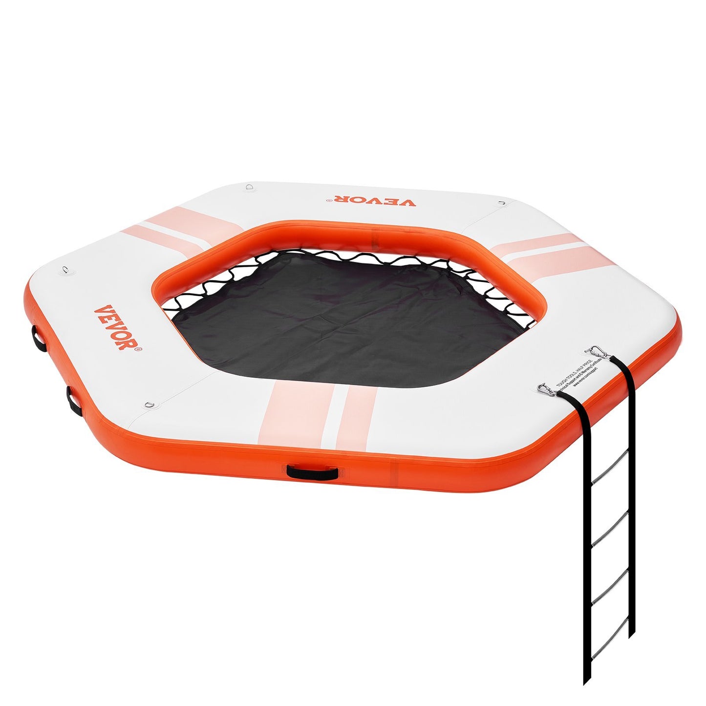 VEVOR Inflatable Floating Dock ø8.5FT with ø5FT Trampoline Mesh Pool - Non-Slip Water Mat, Portable Bag & Detachable Ladder for Ultimate Beach Relaxation, Easy Setup!