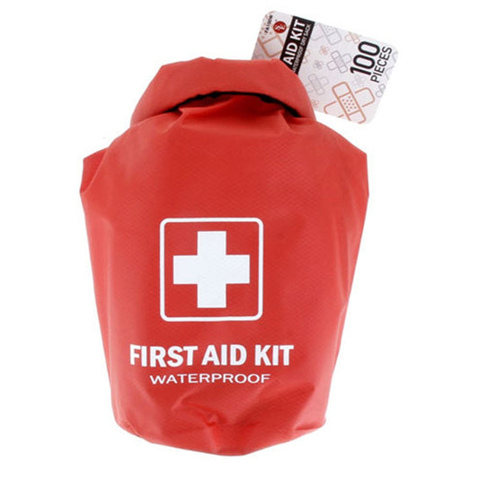 All Purpose First Aid Kit - 100 Piece Waterproof Dry Bag in Red | Essential Emergency Supplies for Home, Car, Outdoor & Sports