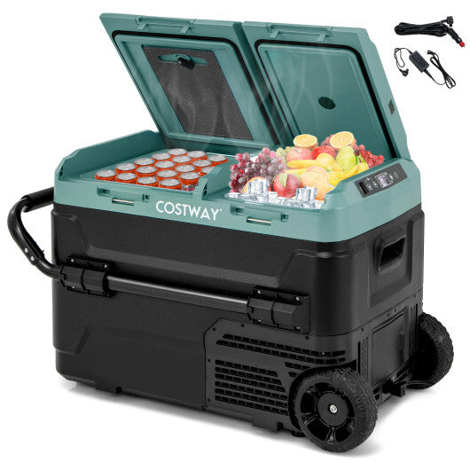 Dual Zone 12V 42QT Car Refrigerator - Portable Cooling for Vehicles, Camping, RVs & Boats - Adjustable Temp from -4℉ to 68℉ - Black/Green Color Options