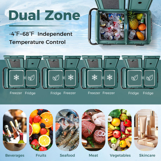 Dual Zone 12V 42QT Car Refrigerator - Portable Cooling for Vehicles, Camping, RVs & Boats - Adjustable Temp from -4℉ to 68℉ - Black/Green Color Options
