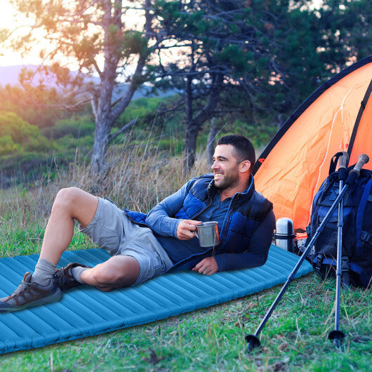 3 Inch Thick Inflatable Waterproof Camping Sleeping Pad - Blue | Lightweight, Durable, Easy Inflate & Carry | Ideal for Camping, Hiking, Picnics & Road Trips - 100kg Capacity
