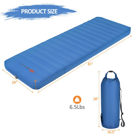 Self-Inflating Folding Camping Sleeping Mattress - Blue, 81"x29", Waterproof TPU, Carrying Bag Included, Comfortable & Compact, Perfect for Outdoor Adventures