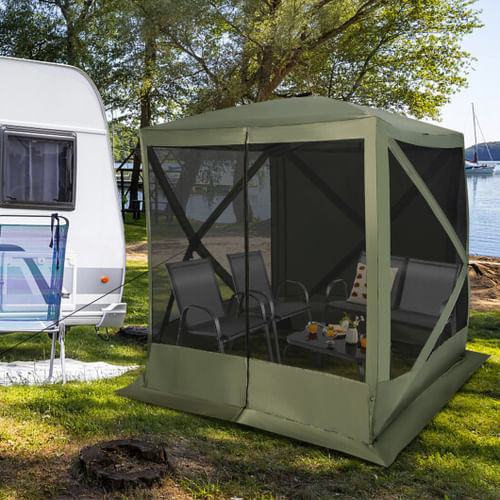 6.7 x 6.7 Feet Pop Up Gazebo with Netting and Carry Bag-Green - Color: Green