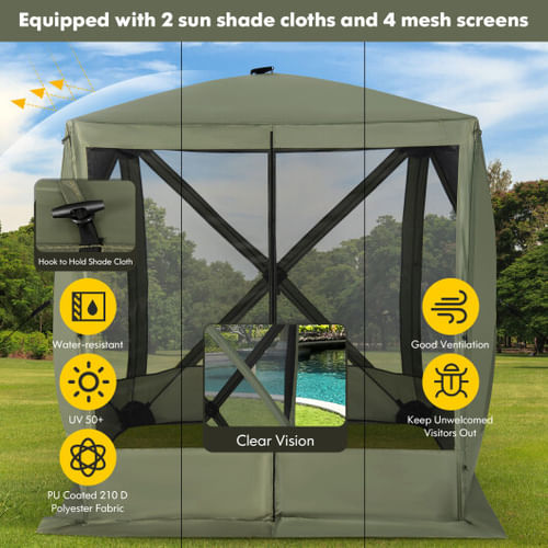 6.7 x 6.7 Feet Pop Up Gazebo with Netting and Carry Bag-Green - Color: Green