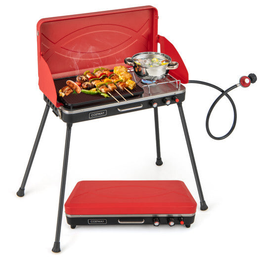 2-in-1 Gas Camping Grill and Stove