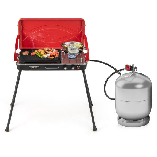 2-in-1 Gas Camping Grill and Stove