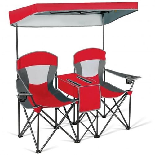 Double Folding Chair with Adjustable Canopy & Cooler Bag