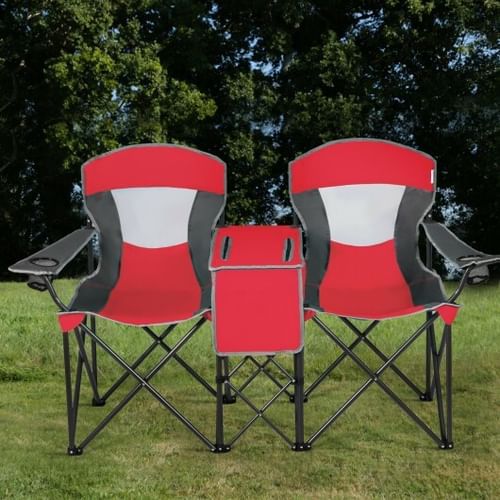 Double Folding Chair with Adjustable Canopy & Cooler Bag