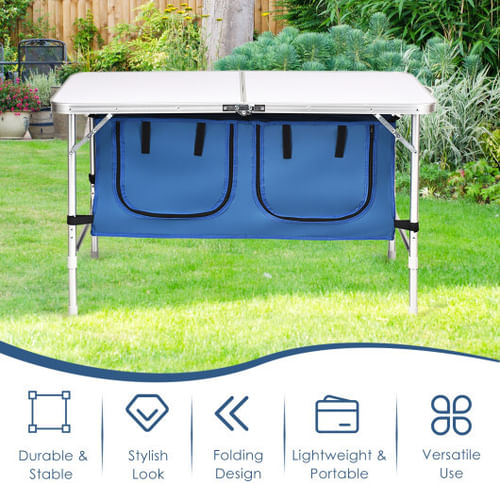 Aluminum Adjustable Folding Camping Table Blue