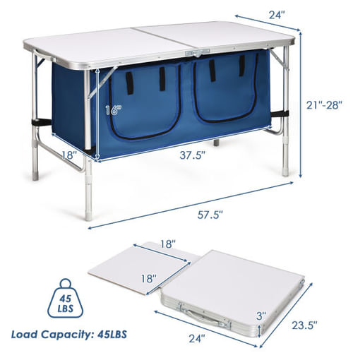 Aluminum Adjustable Folding Camping Table Blue