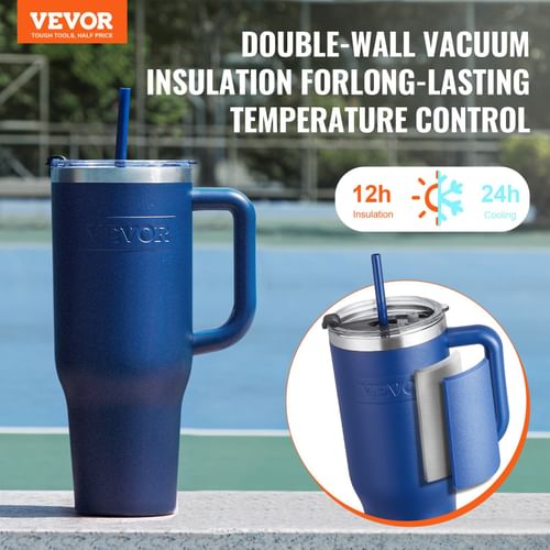 40 oz Insulated Water Bottle, Stainless Steel Sports Coffee Cup with Lid, Handheld Travel Coffee Mug Double Walled, Camping Hydration Flask Leakproof, for Indoor/Outdoor School, Work, Blue