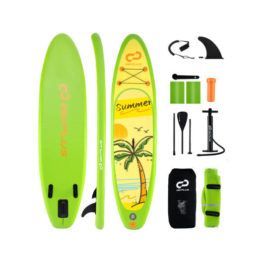 Inflatable Stand Up Paddle Board iSUP - 10' Green & Yellow with 3 Fins, Drop Stitch Core, 300 lbs Capacity, Perfect for Beginners & Adventurers - S Size