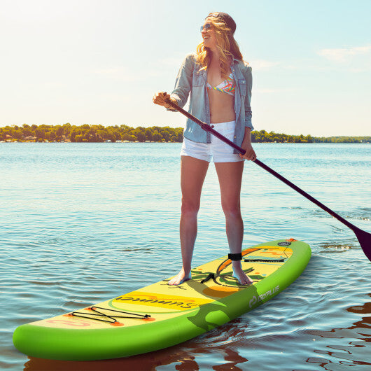 Inflatable Stand Up Paddle Board iSUP - 10' Green & Yellow with 3 Fins, Drop Stitch Core, 300 lbs Capacity, Perfect for Beginners & Adventurers - S Size