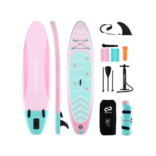 11 Feet Inflatable Stand Up Paddle Board - Pink & Green, 3 Fins, Adjustable Paddle, 350 lbs Capacity, Includes Pump & Backpack - Perfect for Water Adventures!