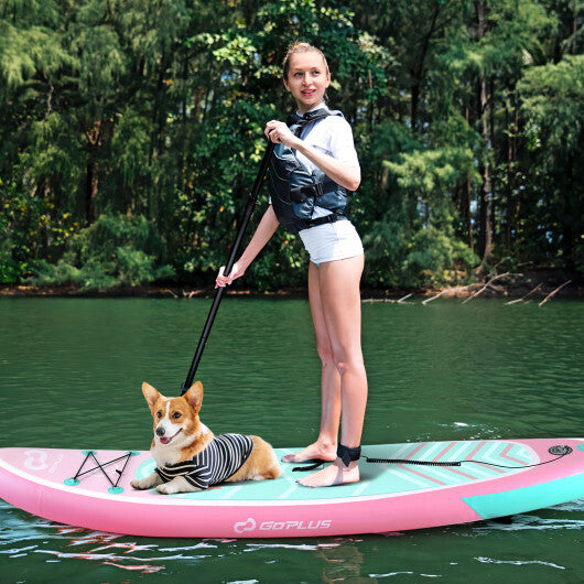 11 Feet Inflatable Stand Up Paddle Board - Pink & Green, 3 Fins, Adjustable Paddle, 350 lbs Capacity, Includes Pump & Backpack - Perfect for Water Adventures!