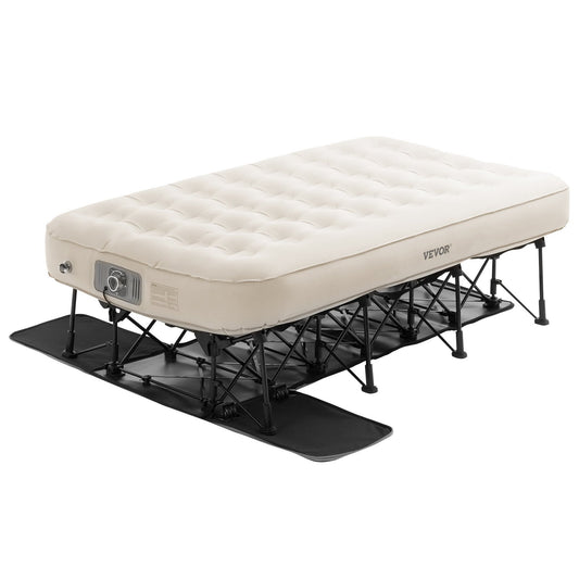 VEVOR Air Mattress with Frame - Inflatable 1 Person Camping Cot with Built-in Pump, Portable Folding Bed Supports 300 lbs, Perfect for Indoor & Outdoor Travel and Guests