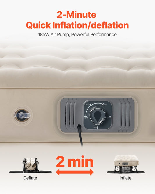 VEVOR Air Mattress with Frame - Inflatable 1 Person Camping Cot with Built-in Pump, Portable Folding Bed Supports 300 lbs, Perfect for Indoor & Outdoor Travel and Guests