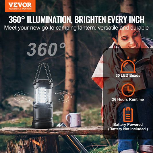 VEVOR LED Camping Lanterns Set of 4 - Collapsible, Battery Powered, Portable Lights for Outdoor Adventures - 360° Illumination, Durable & Convenient Design